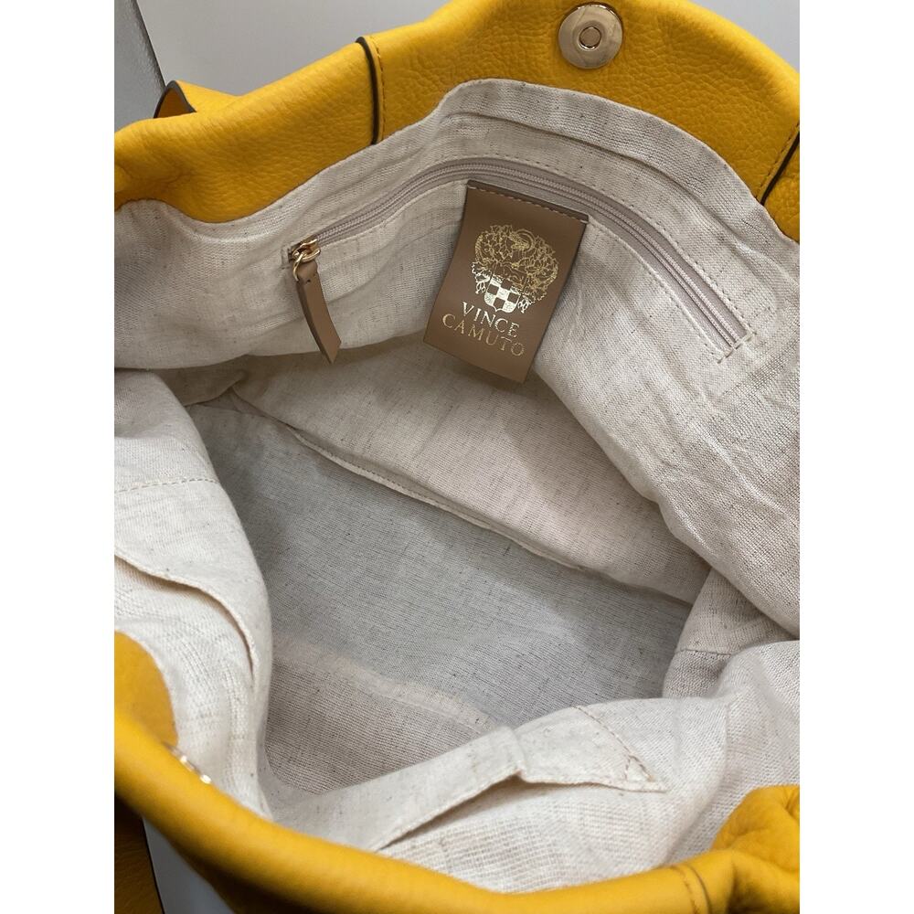 Vince Camuto Yellow Pebbled Satchel Top Handle Detachable Strap Drawstring Zip - Picture 6 of 6